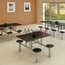 Mesa Para Refeitório Com Banco Fixos Redondo